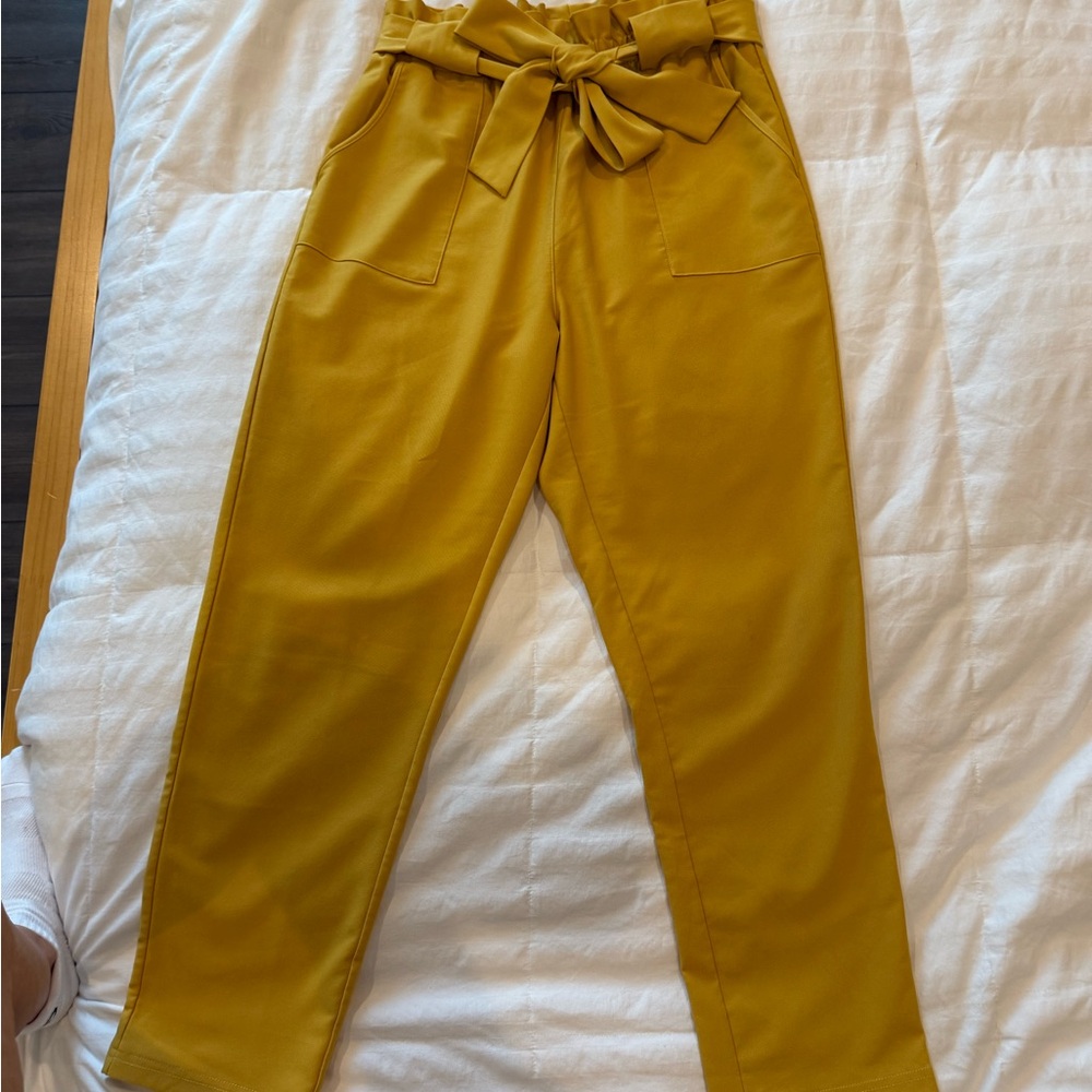 Mustard Yellow Women's Tie-Waist Pants
